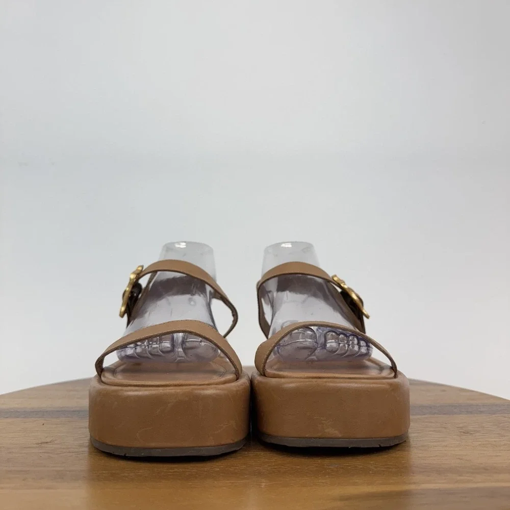 Womens Schutz Wavy Ankle Strap Brown Leather Platform Casual Sandals Size 10.5 B